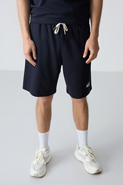 AIR JONES Thick Soft Textured Navy Blue Men's Oversize Shorts Set - 85259