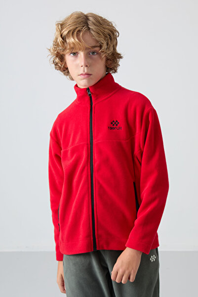 TOMMY LIFE Crvena flis majica za dečake - izvezena, debela i mekana tekstura,...