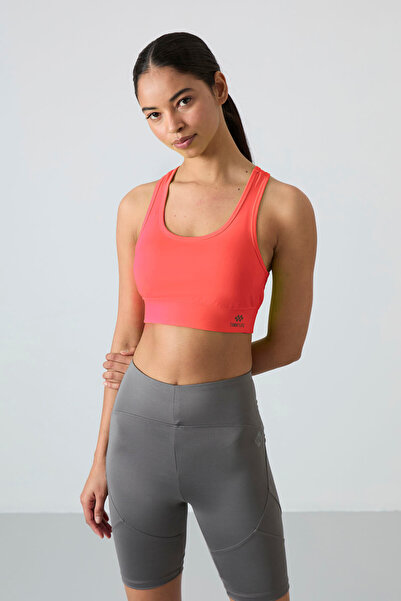 TOMMY LIFE Neon Pink Back Detail Slim Fit U-Neck Women's Sports Bustier - 97120