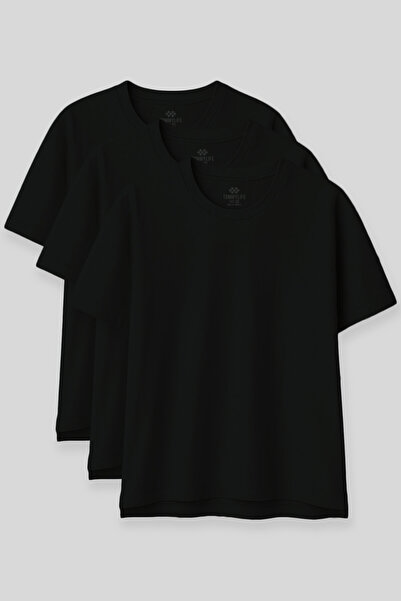 TOMMY LIFE Oversized Fit Basic O Υπέροχο 3 Συσκευασία Μαύρο Γυναικείο T-Shirt 97285