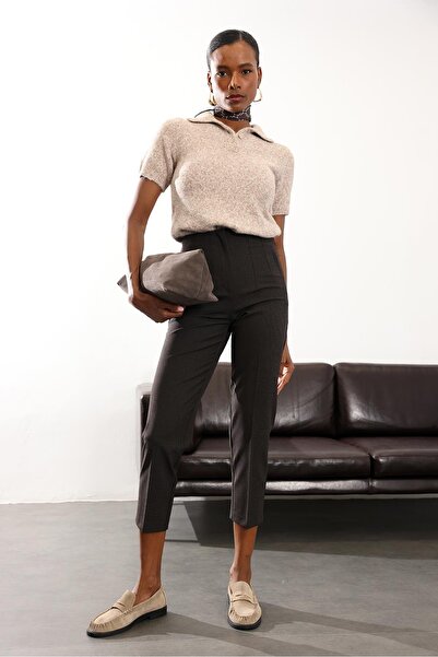 5in1Canpolat Efektli Kahve Flatolu Pantolon 5113