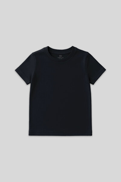 TOMMY LIFE Lacivert O Yaka Standart Fit Basic Unisex Çocuk T-Shirt - 11328