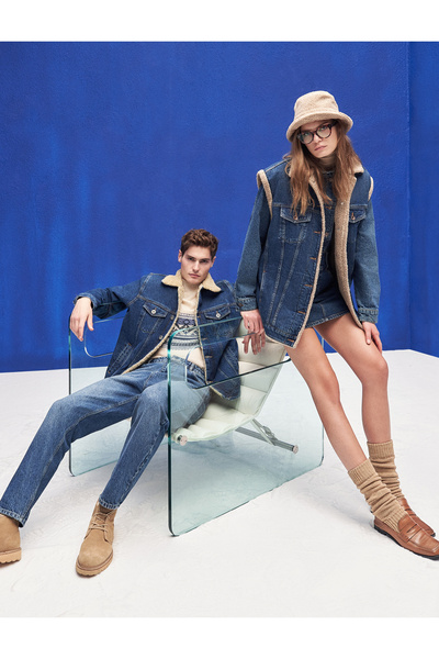 Koton Βασικό Τζιν μπουφάν με βελούδινη λεπτομέρεια