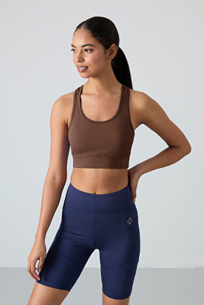 TOMMY LIFE Brown Back Detail Slim Fit U-Neck Women's Sports Bustier - 97120