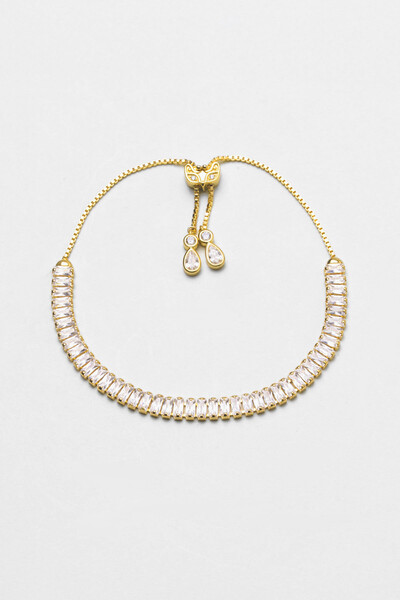 So CHIC... Elegant Baget 18 Ayar Sarı Altın Kaplama Gümüş Asansörlü Bileklik