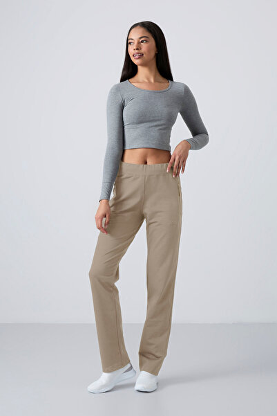 TOMMY LIFE Dark Beige Zipper Pocket Comfortable Fit Classic Leg Women's Sweatpants - 94195