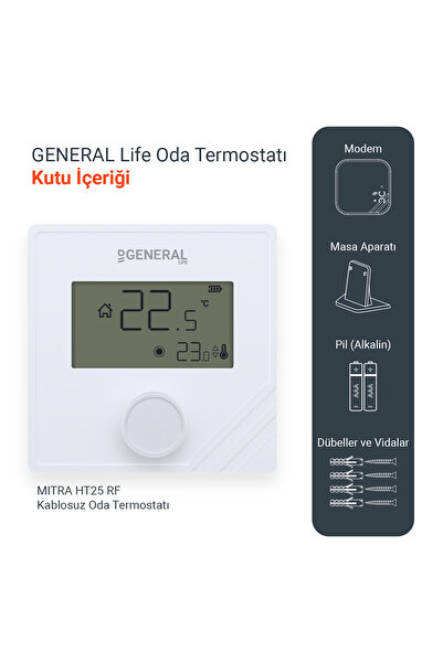 GENERAL Life General Mitra HT25 RF Kablosuz Oda Termostatı -Beyaz
