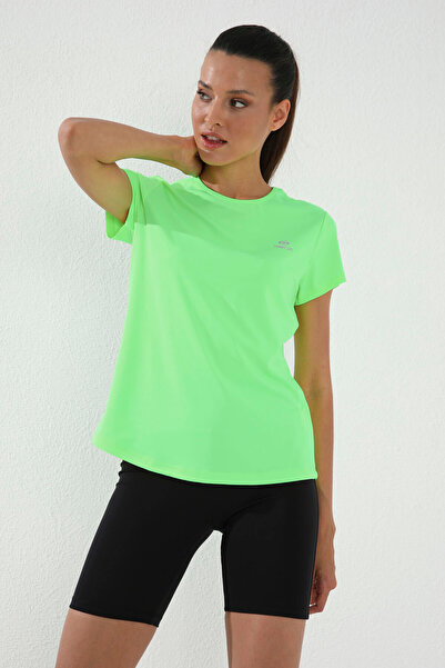 TOMMY LIFE Neon Green Basic Short Sleeve Standard Fit O-Neck Women's T-Shirt - 97144