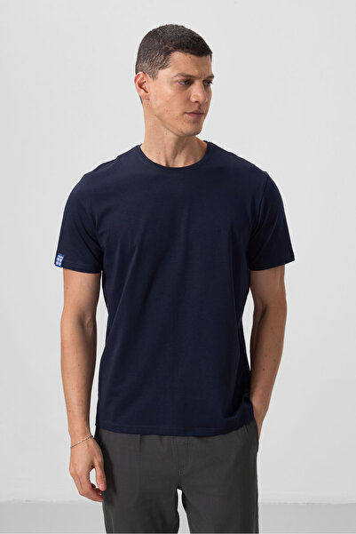 TOMMY LIFE Standard Fit Basic O Neck 2-Pack Black-Navy Blue Men's T-Shirt - 87911