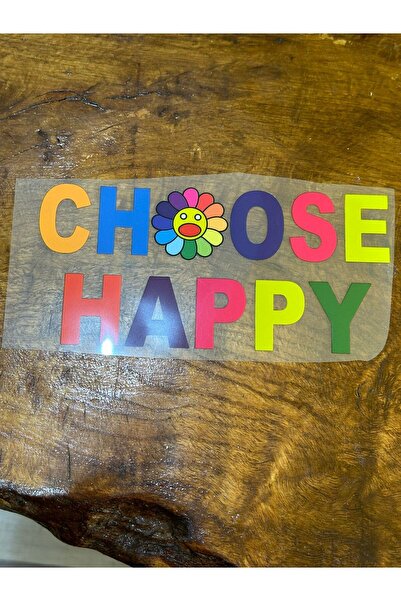 Gönülden Tasarım Tricou colorat Happy Written Transfer Printed - Lipire cu fier de calcat, 22x10 cm