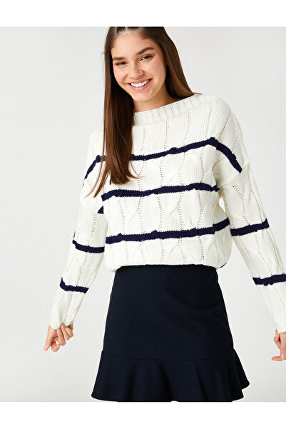 Koton Pruhovaný úpletový svetr s dlouhým rukávem se vzorem