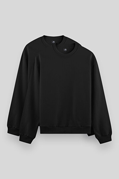 TOMMY LIFE Standard Fit Basic O Neck 2 Pack Black Men's Sweatshirt - 88053