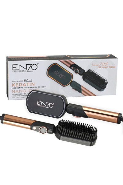 ENZO PrecisionWare ENZO EN-4002 Gold Hair Straightener Brush – 3-in-1 Styler, Dryer & Volumizer