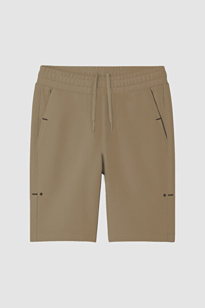 TOMMY LIFE Dark Beige Comfortable Form Lace-Up Pocket Detailed Oversized Plus Size Men's Shorts - 81297