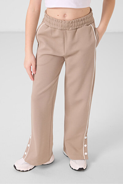 TOMMY LIFE Dark Beige Wide Leg Snap Detail Girls Palazzo Pants - 75199