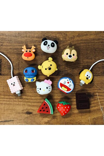 Mi7a Sevimli Silikon Koruyucu Iphone Samsung Huawei Kablo Koruyucu - Şarj Aleti Kulaklık Için 4'lü Set