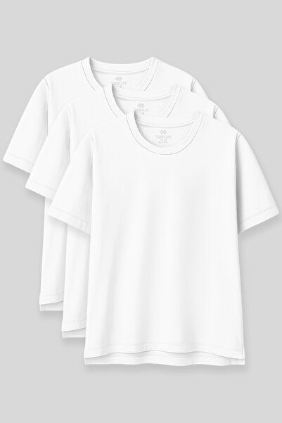 TOMMY LIFE Tricou pentru femei, alb, cu decolteu O, oversize, pachet de 3 97285