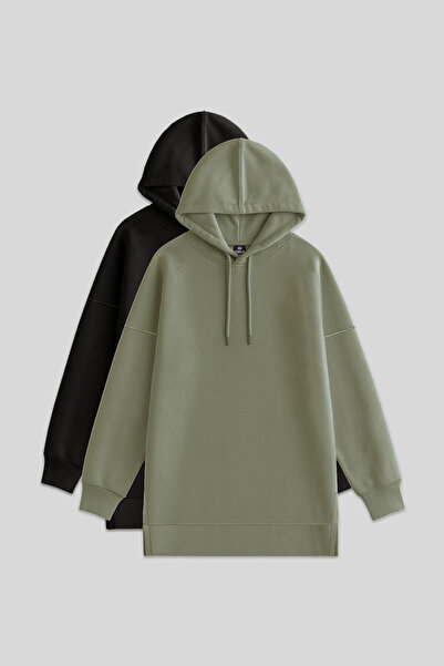 TOMMY LIFE سترة نسائية كبيرة الحجم بغطاء للرأس، عبوة من قطعتين باللون الأسود ...