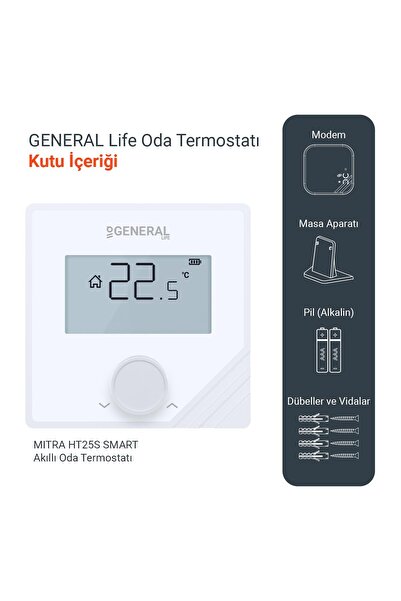 GENERAL Life Mitra HT25S RF Smart Kablosuz Wi-fi Akıllı Oda Termostatı - Beyaz