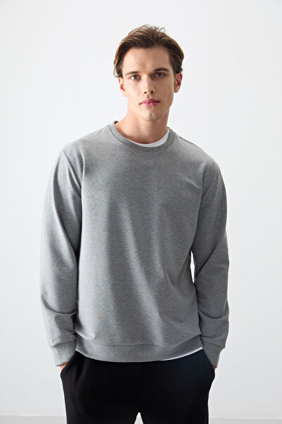 AIR JONES Ανδρικό φούτερ Standard Fit Basic με λαιμόκοψη σε σχήμα O, 3 τεμαχίων, μαύρο-μπλε ναυτικό-γκρι μελανζέ - 88363