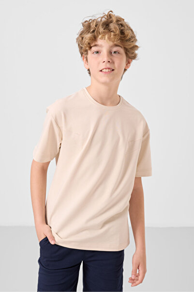 TOMMY LIFE Μπεζ-Μπλε βαμβακερό Oversize Fit Υφαντό ελαφρύ εύκαμπτο σορτς Chino Boy - 11277