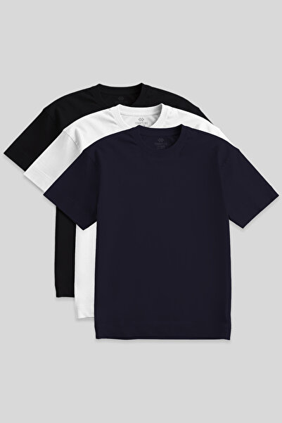 TOMMY LIFE Ανδρικό μπλουζάκι Basic O Neck Plus Size 3 Pack Μαύρο-Λευκό-Ναυτικό 88072