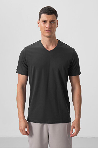 TOMMY LIFE Anthracite Basic Short Sleeve Standard Fit V-Neck Men's T-Shirt - 87912