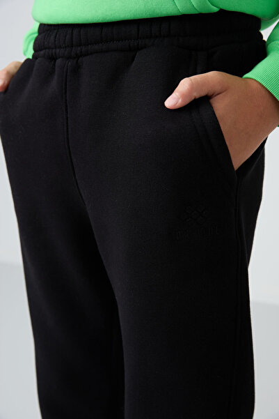 TOMMY LIFE Μαύρο βαμβακερό χοντρό γούνινο εσωτερικό Standard Fit Κεντημένο αγόρι φούτερ - 11224