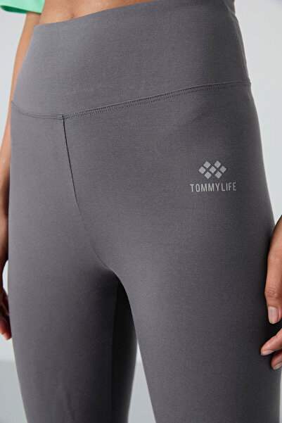 TOMMY LIFE Dark Gray High Waist Shaping / Sculpting Slim Fit Skinny Leg Women's Leggings - 94011