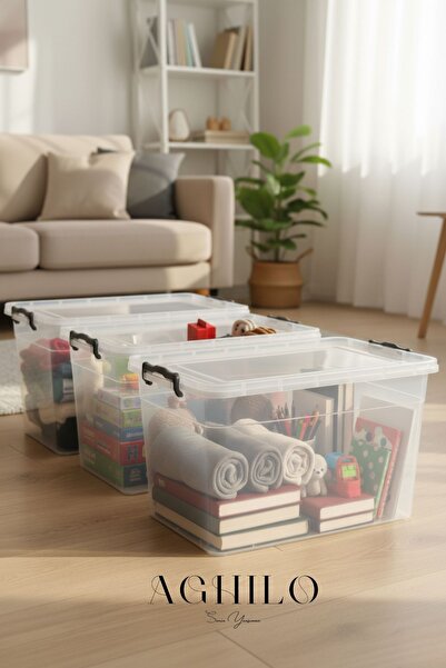 Aghilo Kilitli Saklama Kabı 25 Lt – Kapaklı & Şeffaf Erzak / Düzenleme Kutusu