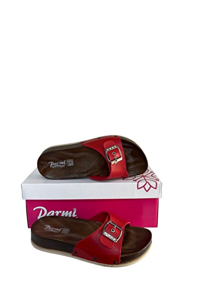 PARMİ kırmızı tokalı mantar taban esem terlik