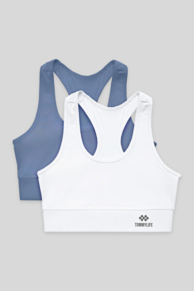TOMMY LIFE Slim Fit U Neck 2-Pack Petrol-White Women's Sports Bustier - 97120