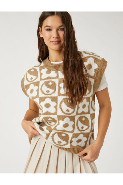 Koton Knitted Sweater Crew Neck Mixed Pattern