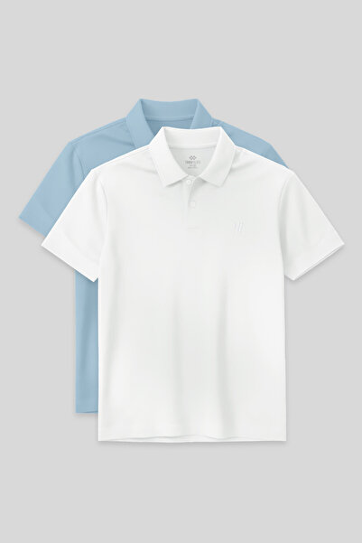 TOMMY LIFE Standard Fit Basic Polo Neck 2-Pack White-Ice Blue Men's T-Shirt - 87768