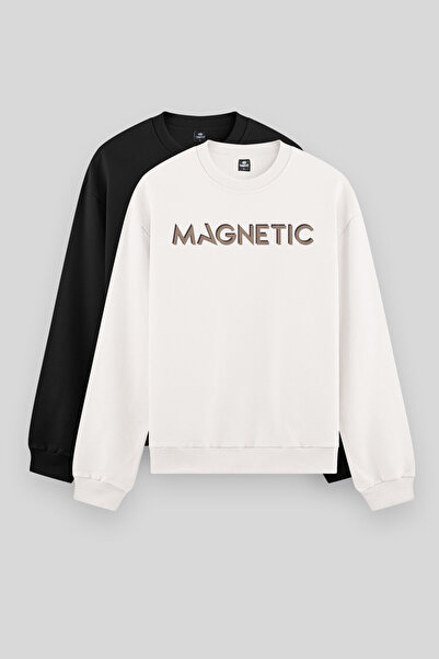 TOMMY LIFE Comfortable Fit O Neck 2-Pack Black-Ecru Men's Sweatshirt - 88020