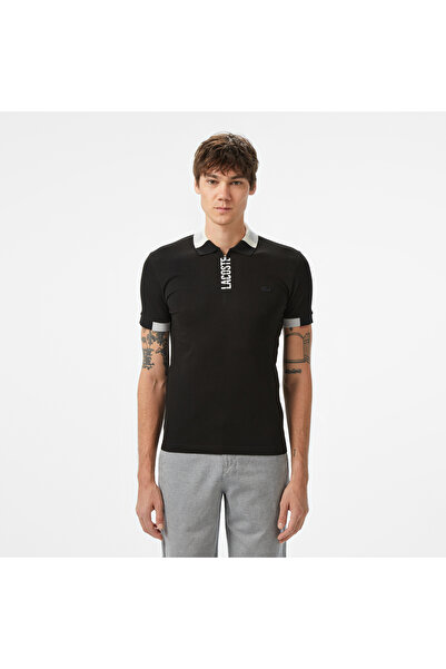Lacoste Erkek Regular Fit Yarım Fermuarlı Baskılı Siyah Polo