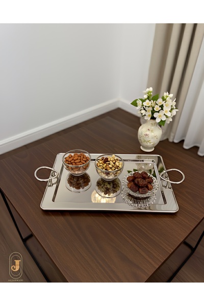 aljahwari صينية تقديمات فل نيكل وسط مقاس 41x29cm