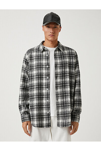Koton Cămașă de lemn în carouri guler clasic cu mânecă lungă