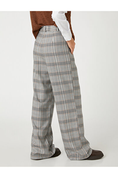 Koton Kalhoty Palazzo Široká noha károvaná kapsa Detailně plisovaná