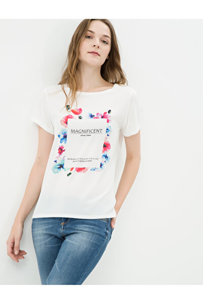 Koton Γυναικείο T-Shirt εκρού 7KAK18228GK