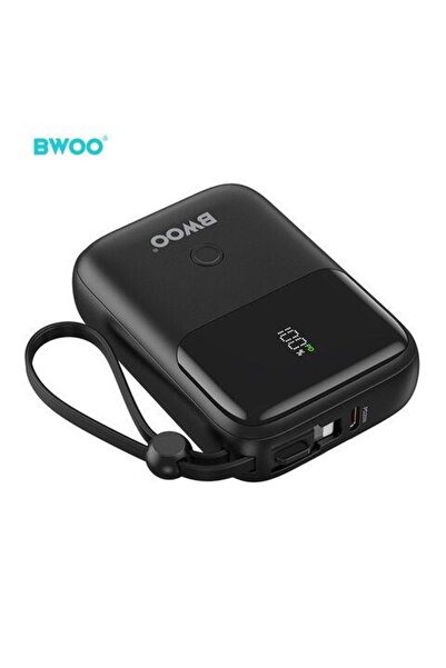 Bwoo 10.000 mAh Kompakt Type-C ve Lightning (iphone) Çıkışlı Led Ekranlı Hızl...