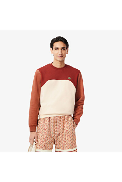 Lacoste Erkek Classic Fit Bisiklet Yaka Renk Bloklu Bordo Sweatshirt