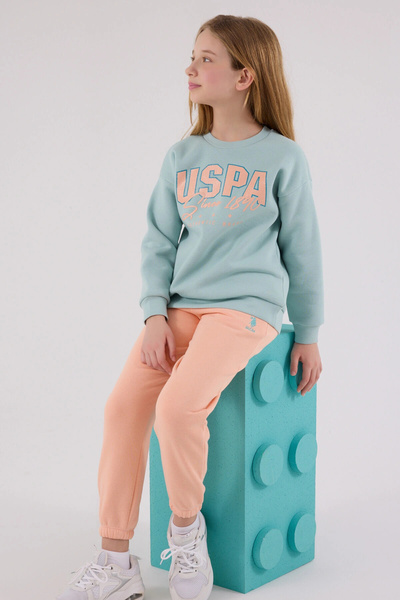 U.S. Polo Assn. Costum pentru fete cu licență Us Polo Assn pentru vârstele 4-15 ani - verde apă