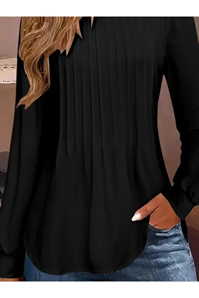 By Sevilen Collection Women's Long Sleeve Round Neck Ribbed Blouse