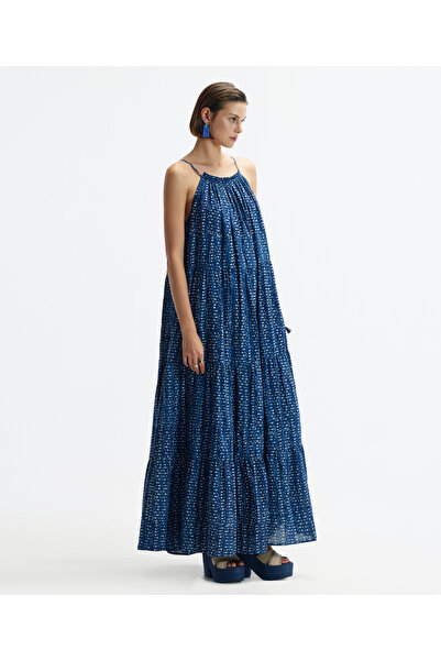 Yargıcı Kolsuz Halter Yaka Önden Bağlamalı  Uzun Elbise