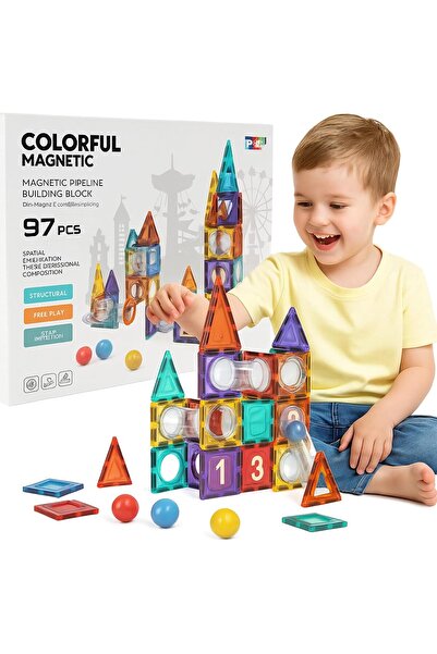 Magly Magnetic Building Blocks – Colorful 3D 97-Piece Magnetic Tile Play Set for Kids
