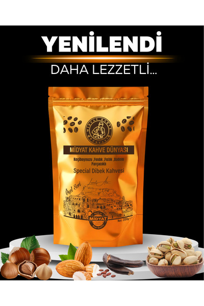 MİDYAT KAHVE DÜNYASI ÖZEL SERİ SPECİAL DİBEK KAHVESİ (FINDIK,FISTIK,BADEM PARÇACIKLI) Net: 200Gr