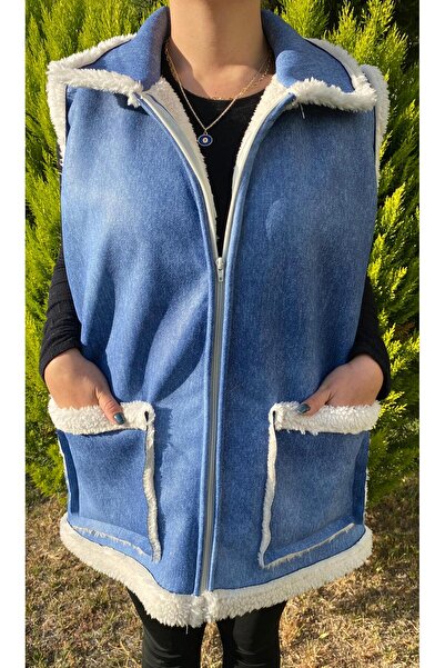 By Hande Alkan Women's Plus Size Leather Plush Combination Waterproof Vest