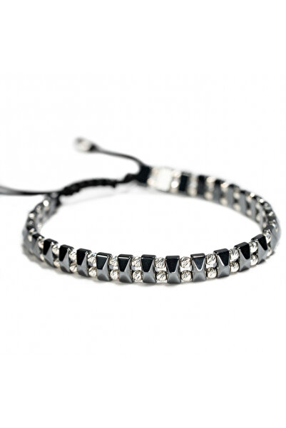 MANAVA Βραχιόλι με ασήμι 925 58 λίθων και μπάλες αιματίτη