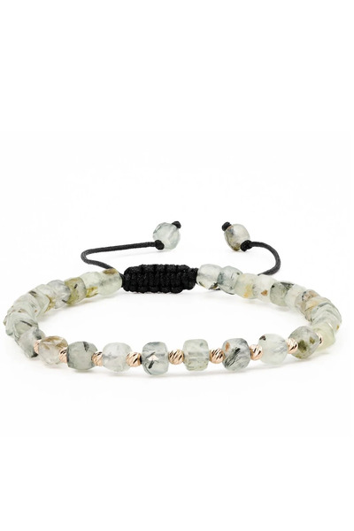 MANAVA Brățară cu 10 bile de Aur 14k și cuburi de prehnit fațetate